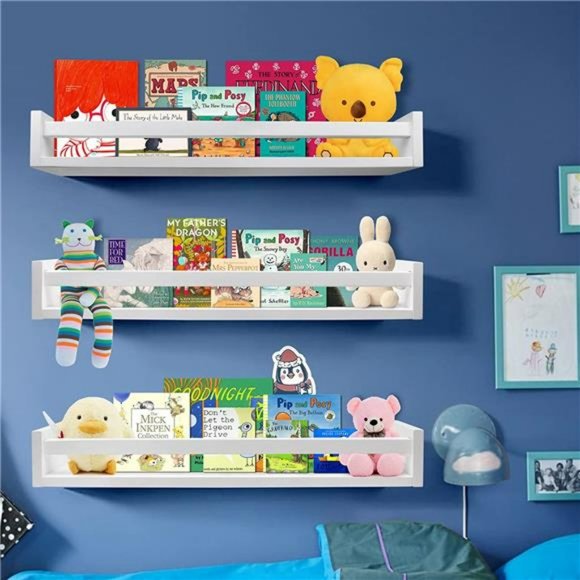 Floating Bookshelf 24 Inches Set of 3, Wall Mounted Nursery Book Shelves